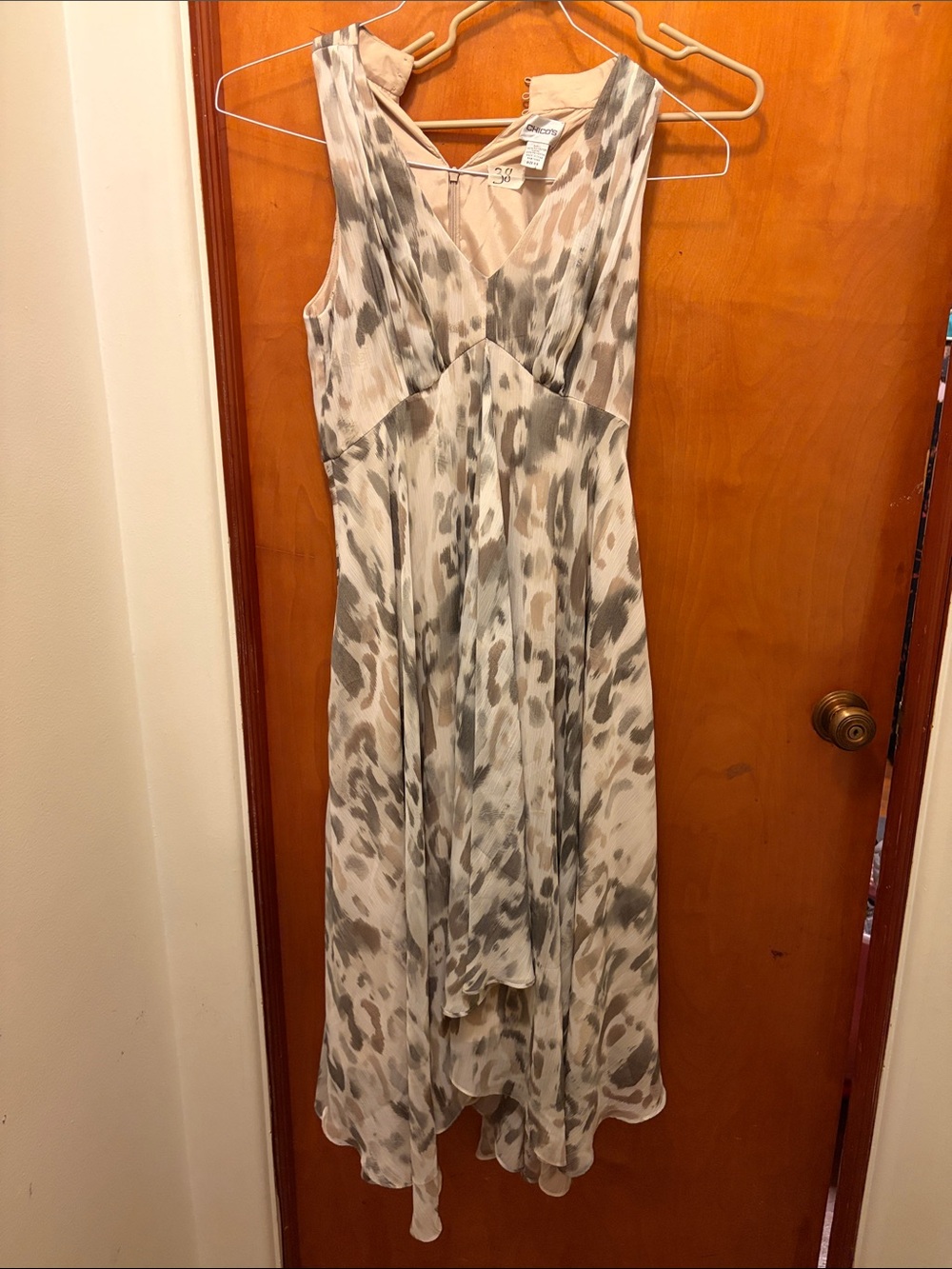 Chico's Taupe and Gray High-Low Sleeveless Animal-Print Dress